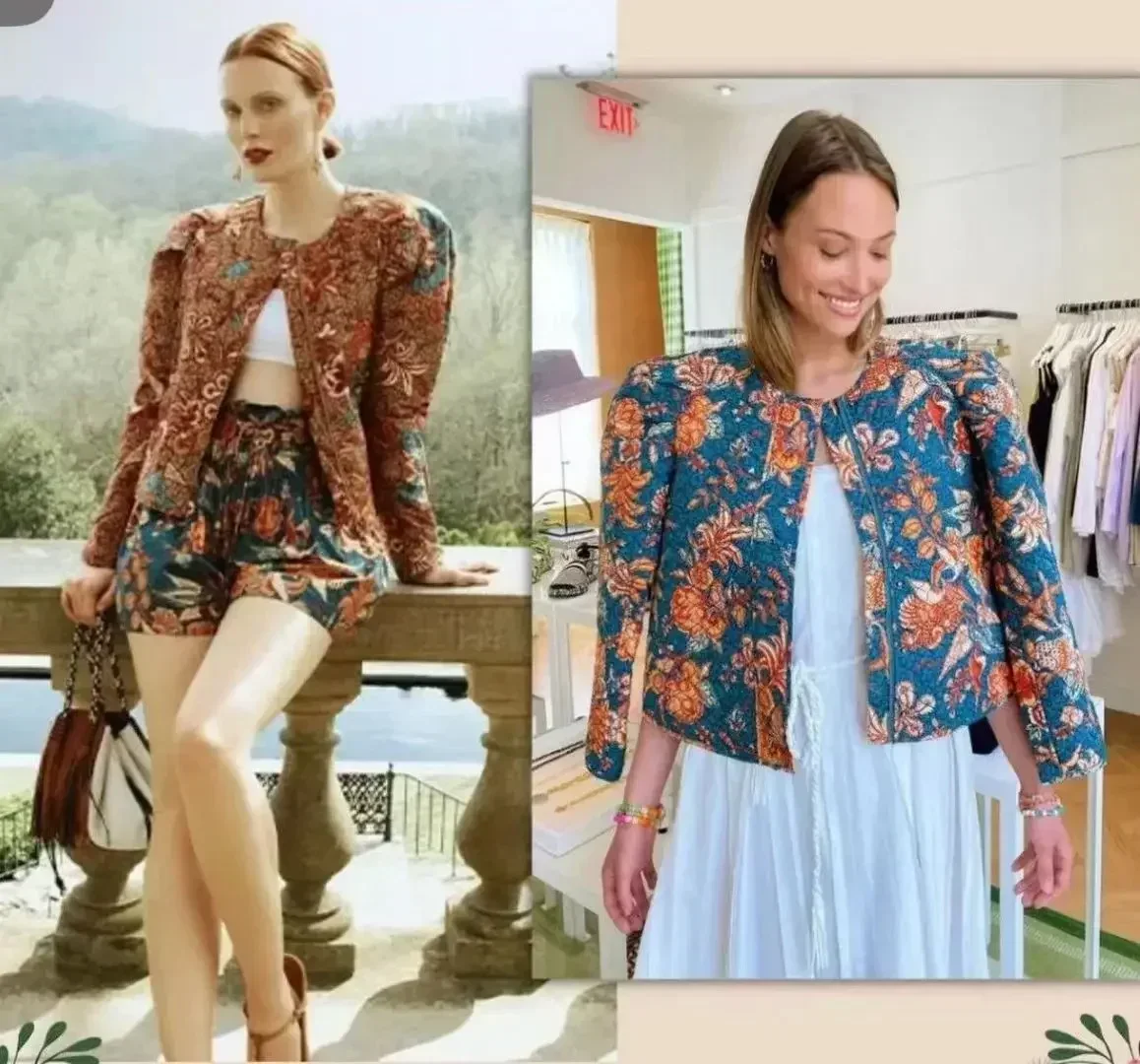 

Women Floral Print Coat 2023 Winter O-Neck Single Breasted Long Sleeve Jacket