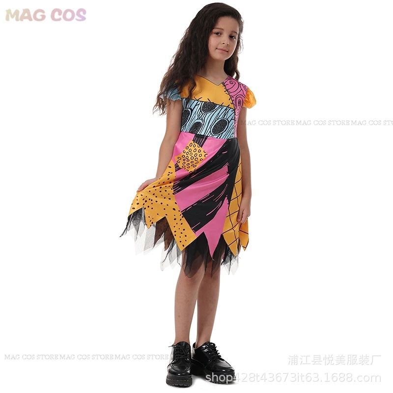 Vestido de pesadilla de Halloween para mujer, traje de Navidad para adultos y niños, disfraz de Cosplay aterrador, traje de película para fiesta, peluca de vestido para mujer