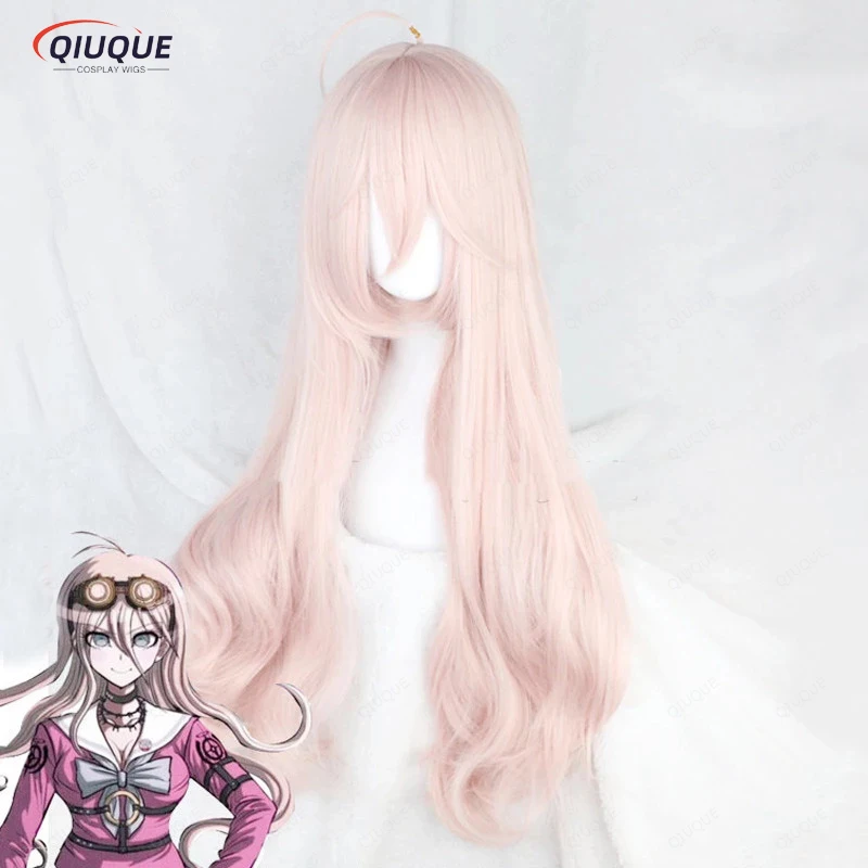 

DanganRonpa Cosplay Wigs Miu Iruma Long Light Pink Wavy Curly Heat Resistant Synthetic Hair Anime Cosplay Wig + Wig Cap