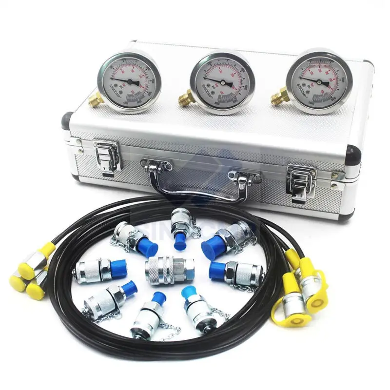 

Hydraulic Pressure Test Kit with 3 Gauges 25Mpa/40Mpa/60Mpa for CAT KOMATSU Excavator Pressure Diagnostic Tool 2 year warranty