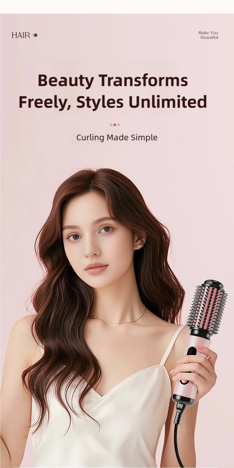 TINSOL Negativ-Ionen-Heißluftbürste Professionelles Styling-Tool Multifunktionale Beheizte Locken- und Glättungsbürste – Detail 3