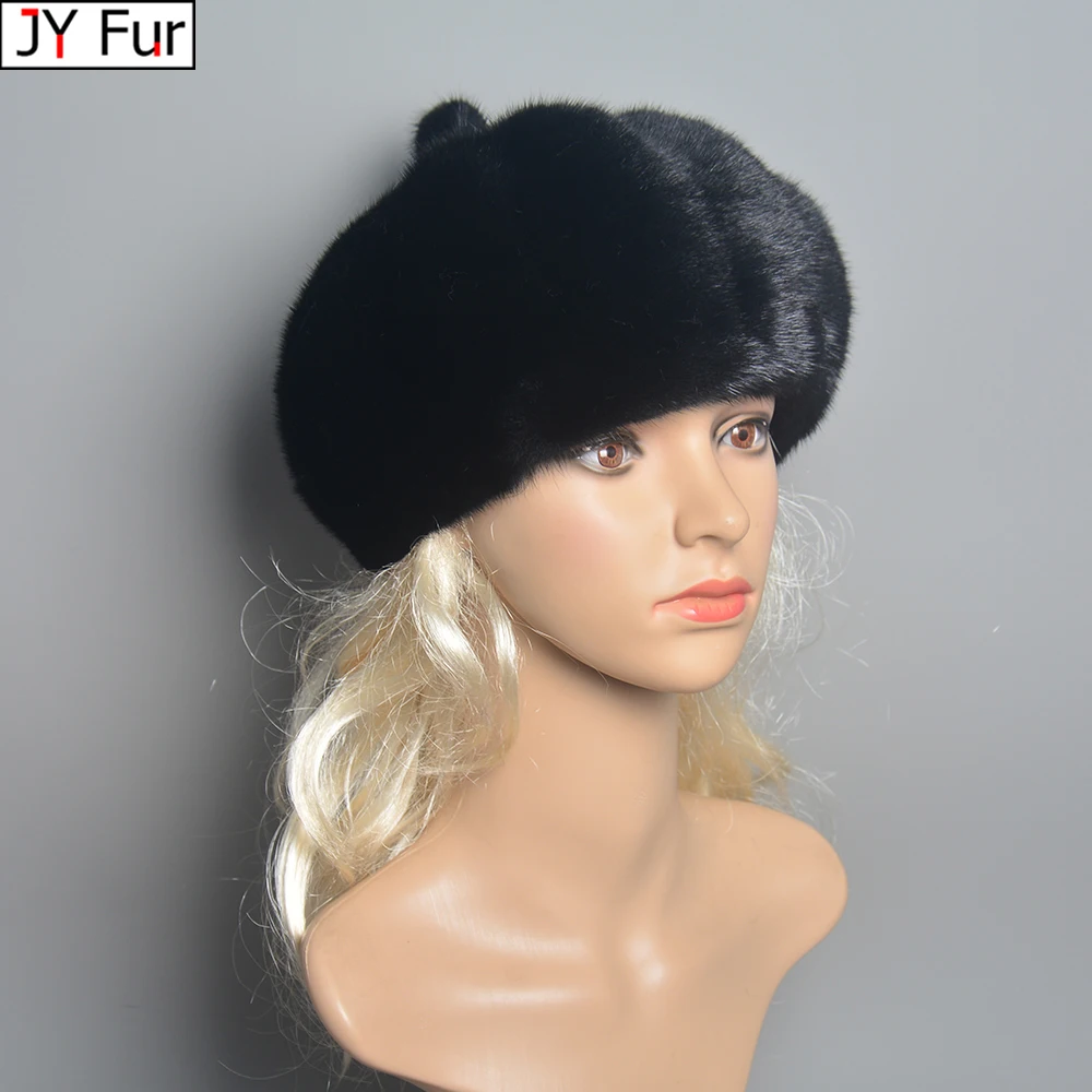 Winter Fur Hats Women Stylish Warm Natural Whole Mink Fur Luxury Caps Earflap High Quality Hat anti cold Snow Hat