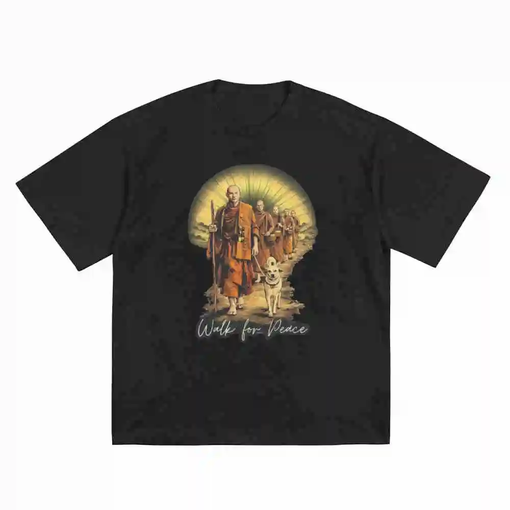 Walk For Peace Monk Short Sleeve Tee 100% Cotton T-Shirt