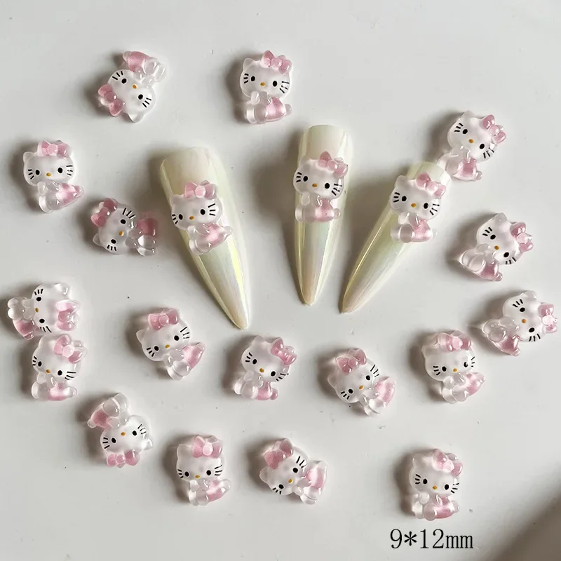 Hello Kitty figurki Kawaii Nail Kitty dekoracje części z żywicy dostarcza zestaw do paznokci profesjonalne śliczne Ins akcesoria 3D kreatywność