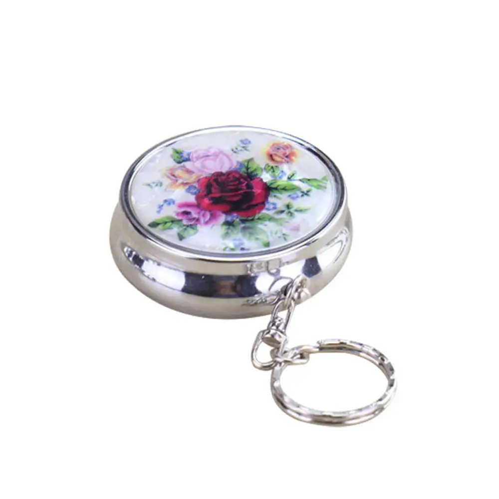 

Flower Outdoor Car Mini Pocket Stainless Steel Round Cigarette Ashtray Keychain