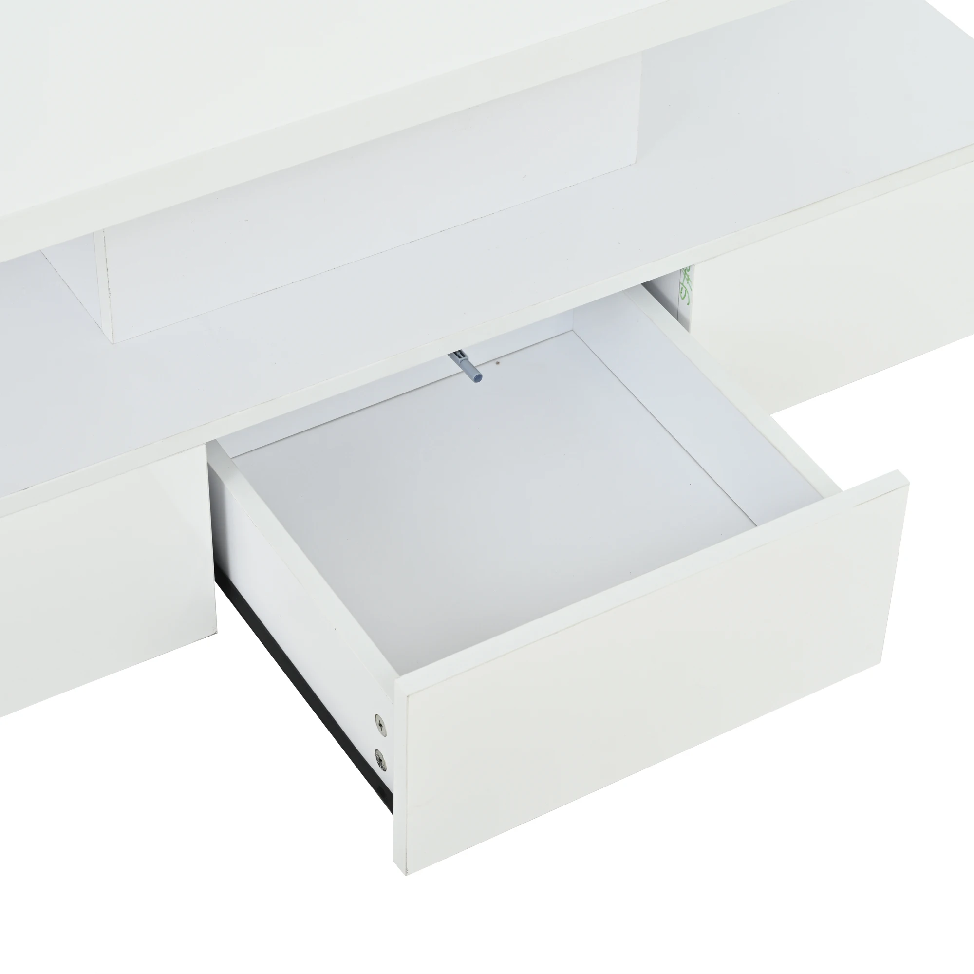 طاولة قهوة من طبقتين لغرفة المعيشة، 16 لونًا بإضاءة LED، تصميم عالي اللمعان، رف عرض مفتوح #6