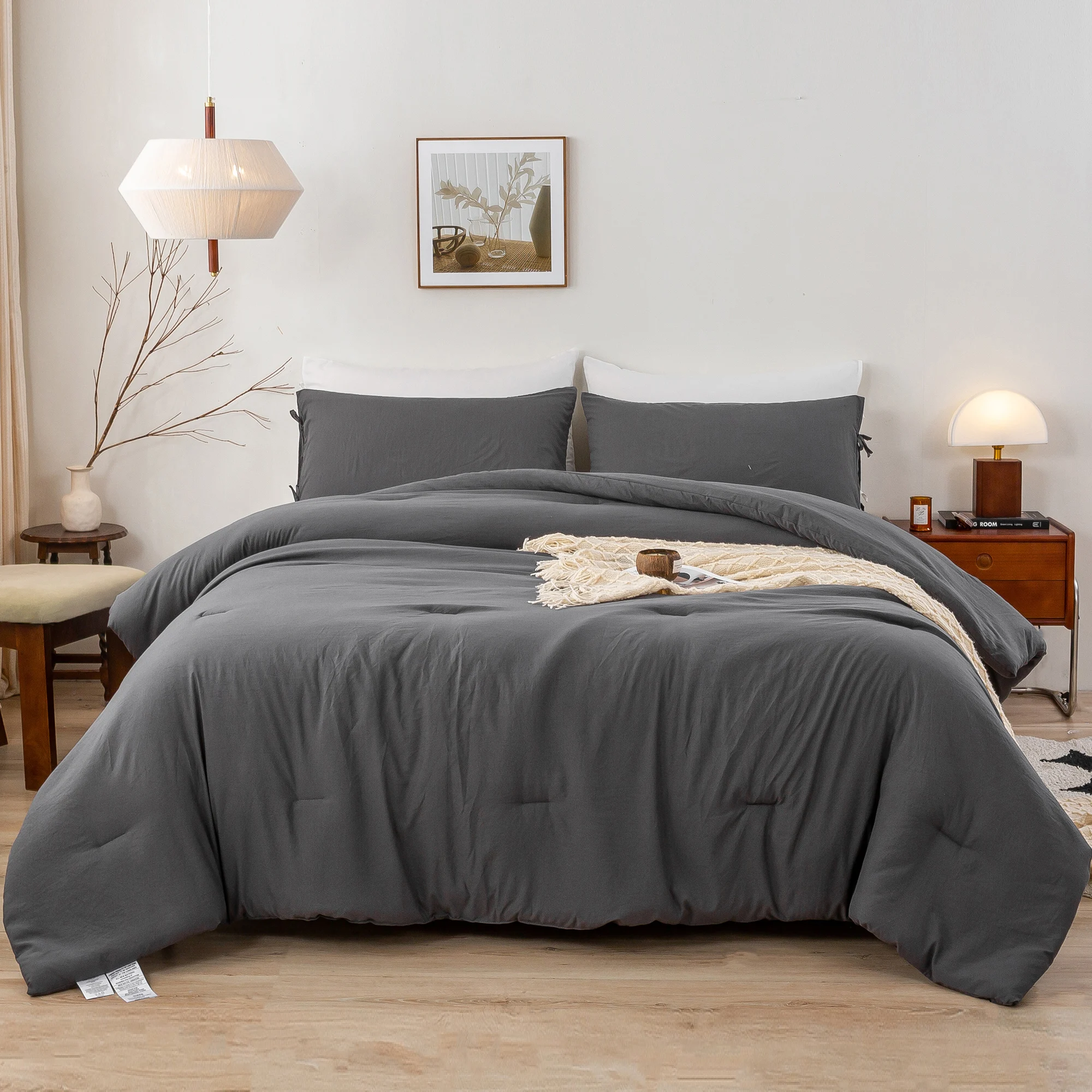 Cozy Comfy Down Alternative Bed Blanket 1 Comforter Set & 2 Pillowcase Lightweight but Warm for All Season Use,King Dark Grey