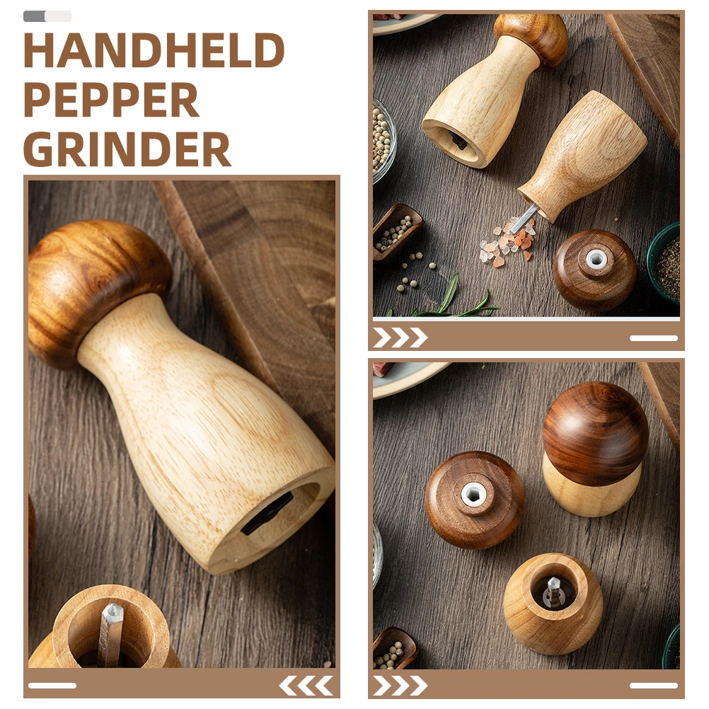 

2pcs Creative Teak Wood Pepper Salt Refillable Manual Kitchen Gadget Smooth Seasoning Shaker Natural Oak Base