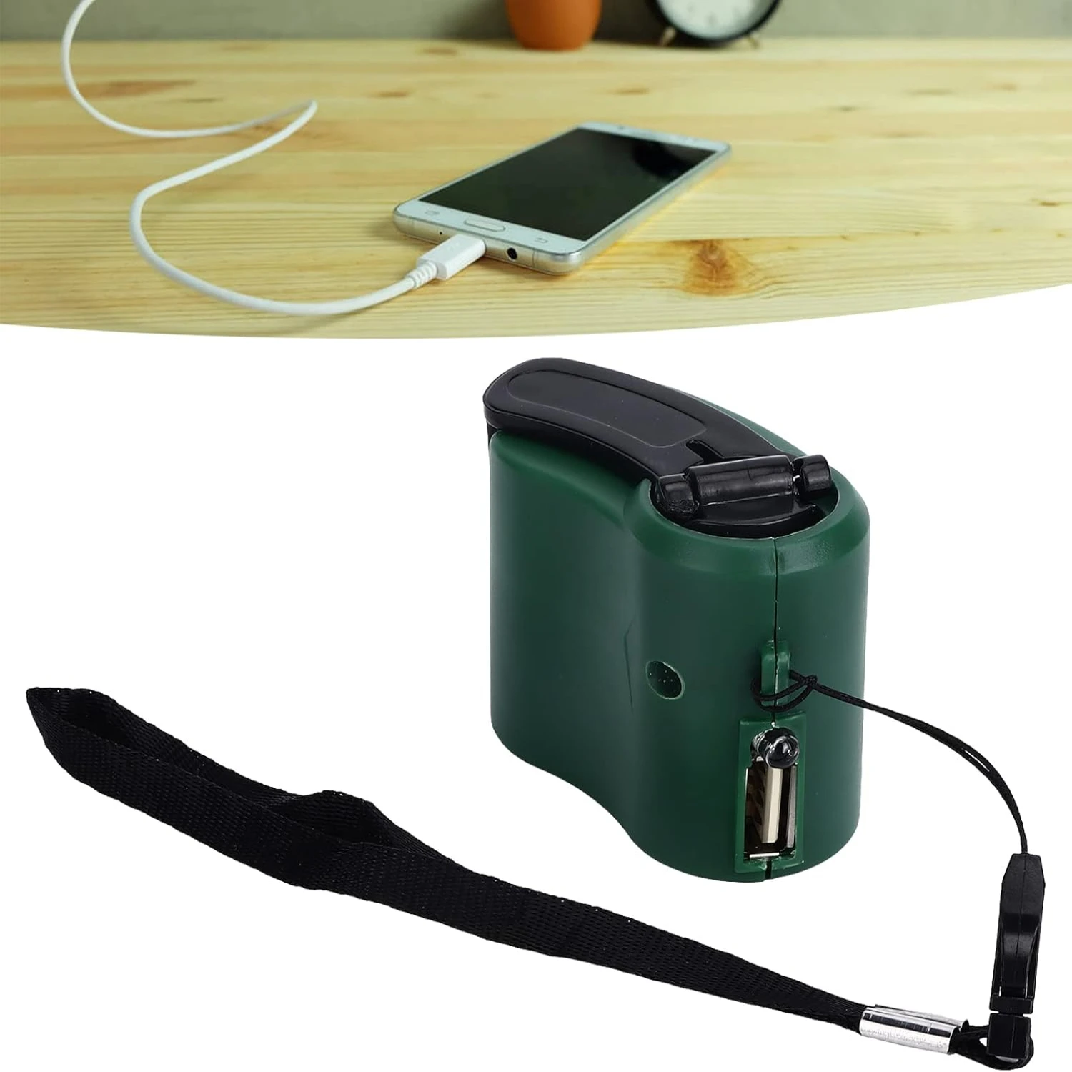 USB Hand Crank Phone Charger, USB Manual Generato Portable Cell Phone Charger LED Light Mobile Phone Emergency Charger 5V Output