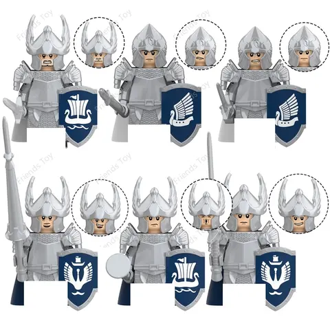 6pcs 백조 기사 호빗 엘프 드워프 오크 Ringwraith Sauron 반지의 제왕 중세 미니 맨 블록 그림