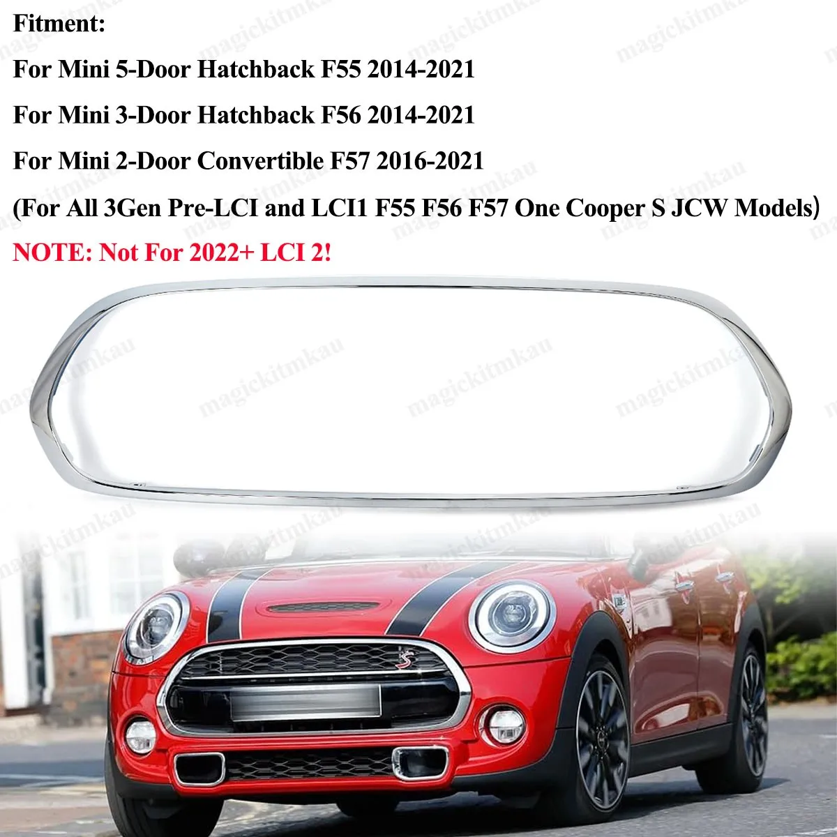 إطار الشواية الأمامية لـ Mini F55 F56 F57 2014 2015 2016 2017 2018 2019 2020 2021 كروم المصد الأمامي مصبغة غطاء محيطي الكسوة