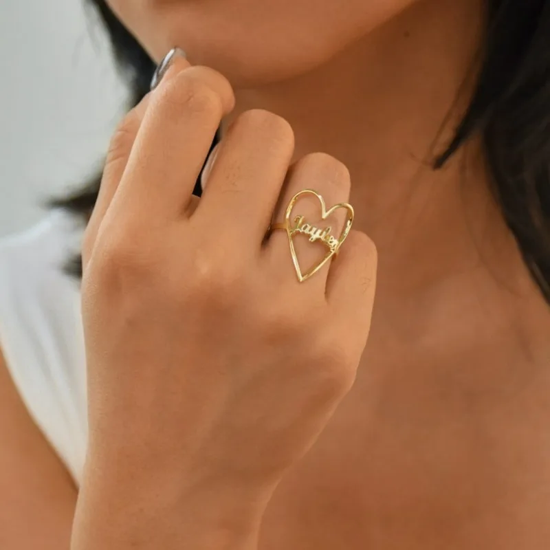 

Personalized Heart Ring Dainty Heart Shape Love Minimalist Name Ring Letter Custom Promise Wedding Dating Ring Gift for Couple