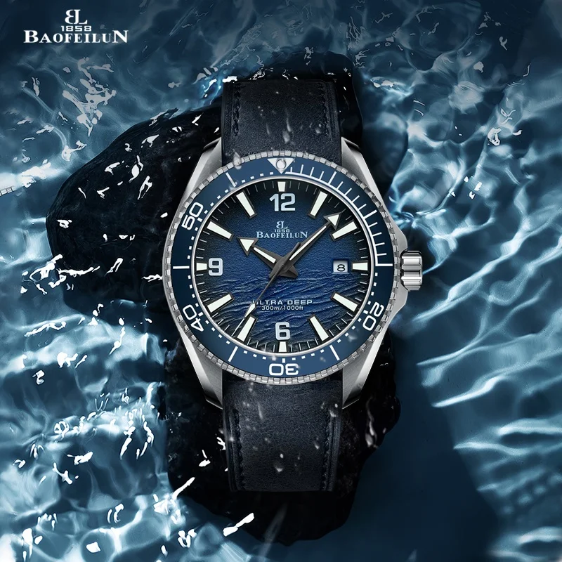 

BAOFEILUN Dive watch Wave dial Automatic watch 300M Waterproof Ceramic bezel Date Sapphire Luminous Diving