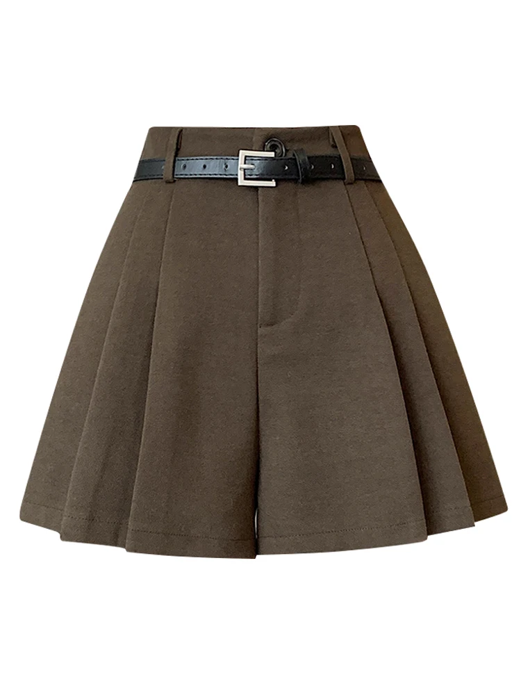 Khaki Woolen  orts Women's High Waist A-Line Wide Leg Casual Pants Skirt Spring 2026 New Sle Commute Asymmetric