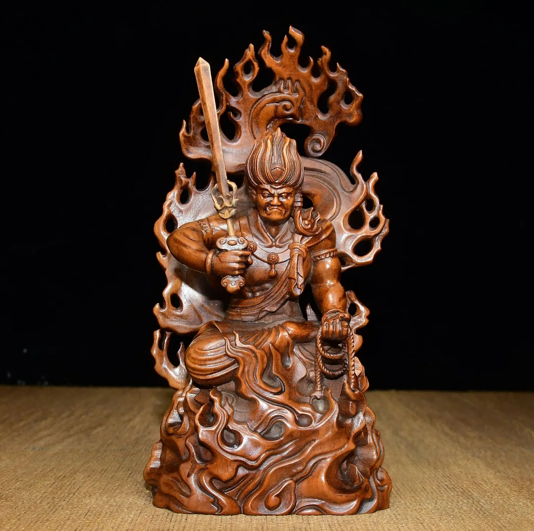 Old Boxwood Fudo Acalanatha Sitting Buddha backlight Amitabha Buddha Worship Hall Town house Exorcism