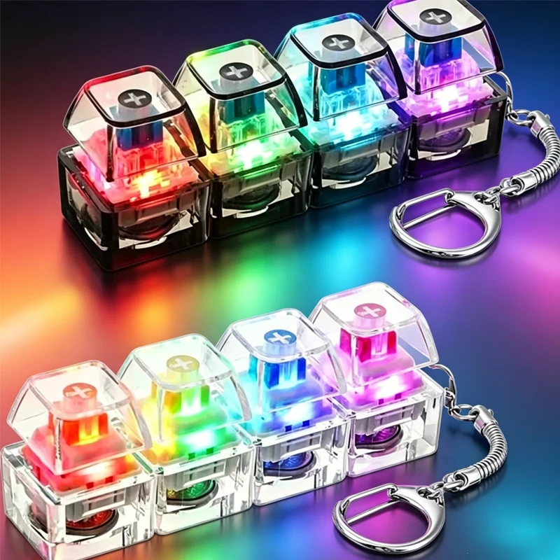 LED Keyboard Keychain Fidget Toy Crystal* Clicker Sensory Toy* for Stress Relief Keyboard Keychain Fidget Gadget for Adults Kid
