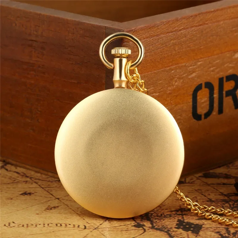 Luxury Golden Open Face Clock Roman Number Men Women Classic Quartz Analog Pocket Watch Necklace Pendant Chain Antique Reloj