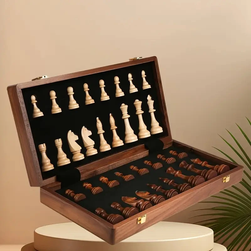 

Chess Set Grade Wooden Folding Big 39cm/15.35inch Traditional Classic Handwork Solid Wood Pieces Chessboard Gift Board Game
