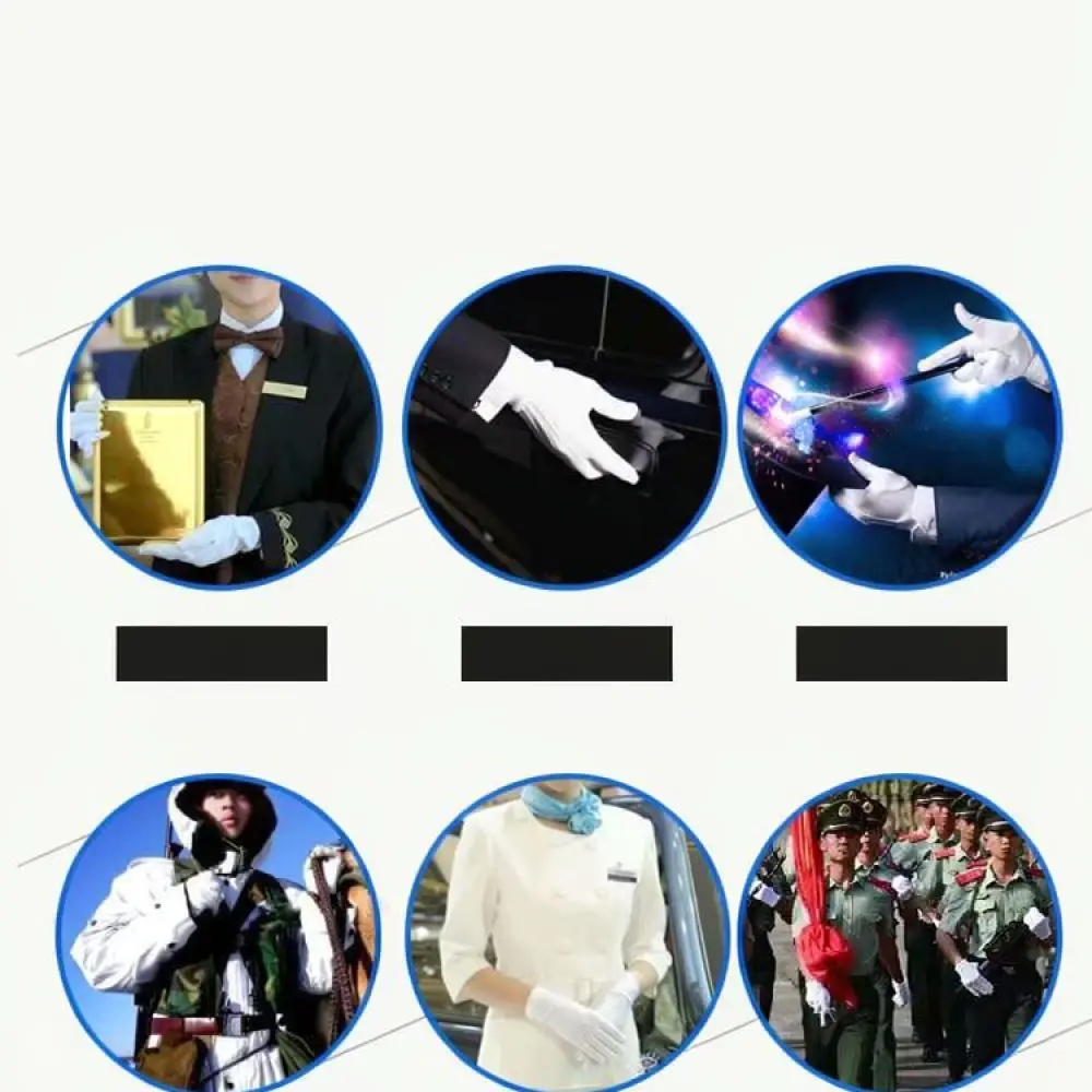 Soft Cotton Formal Gloves Three Lines Style With Buckle For Ceremonial Ushering Performance Guard Driving Jewelry Handling Task