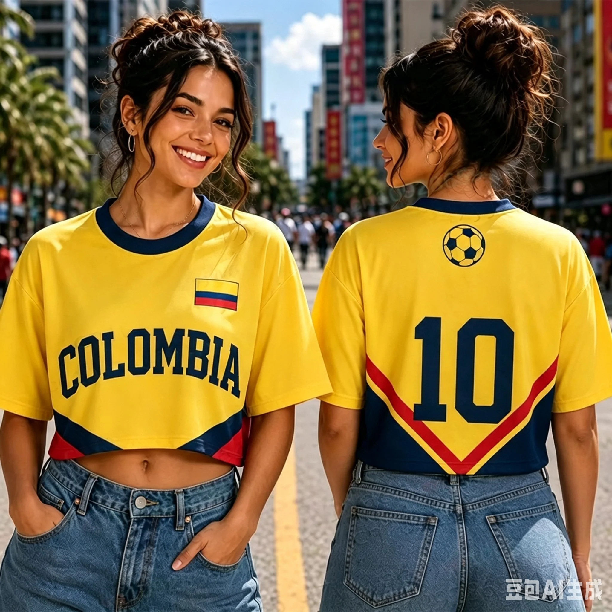 Women's Men Cheerleader Uniforms Football Jersey Colombia Soccer Crop Top Summer Casual Streetwear Family Tee For Soccer Fans