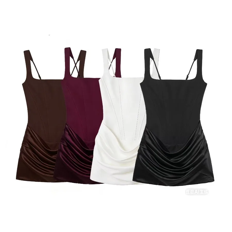 

【New style】Women's clothing 2026 summer new style temperament square collar sleeveless hip strap waist waist short vest dress