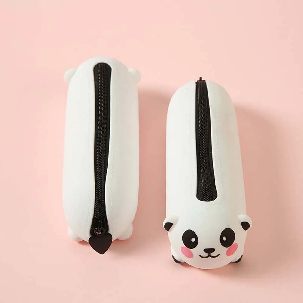 Portable Waterproof Cartoon Silicone Pencil Case Washable Animal Soft Pencil Pouch Bear Pig Stationery Storage Bag Makeup