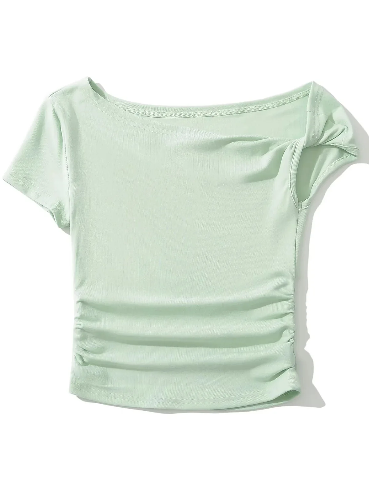 חולצה מקופלת סקסית עבור נשים 2024 קיץ חדש סגנון pripy בחורה חמודה תלמיד סטודנטה לא סדיר צוואר קצר top1blu