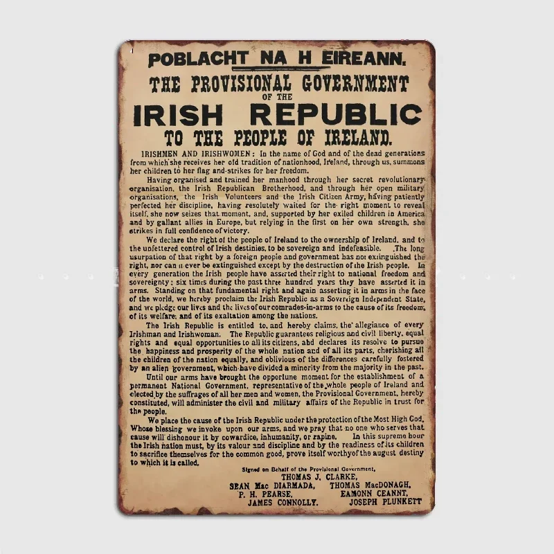 Irish Proclamation Of Independence Metal Sign Wall Mural Cave Pub Funny Poster Tin Sign PosterRoom Bar Cafe Wall Paintings