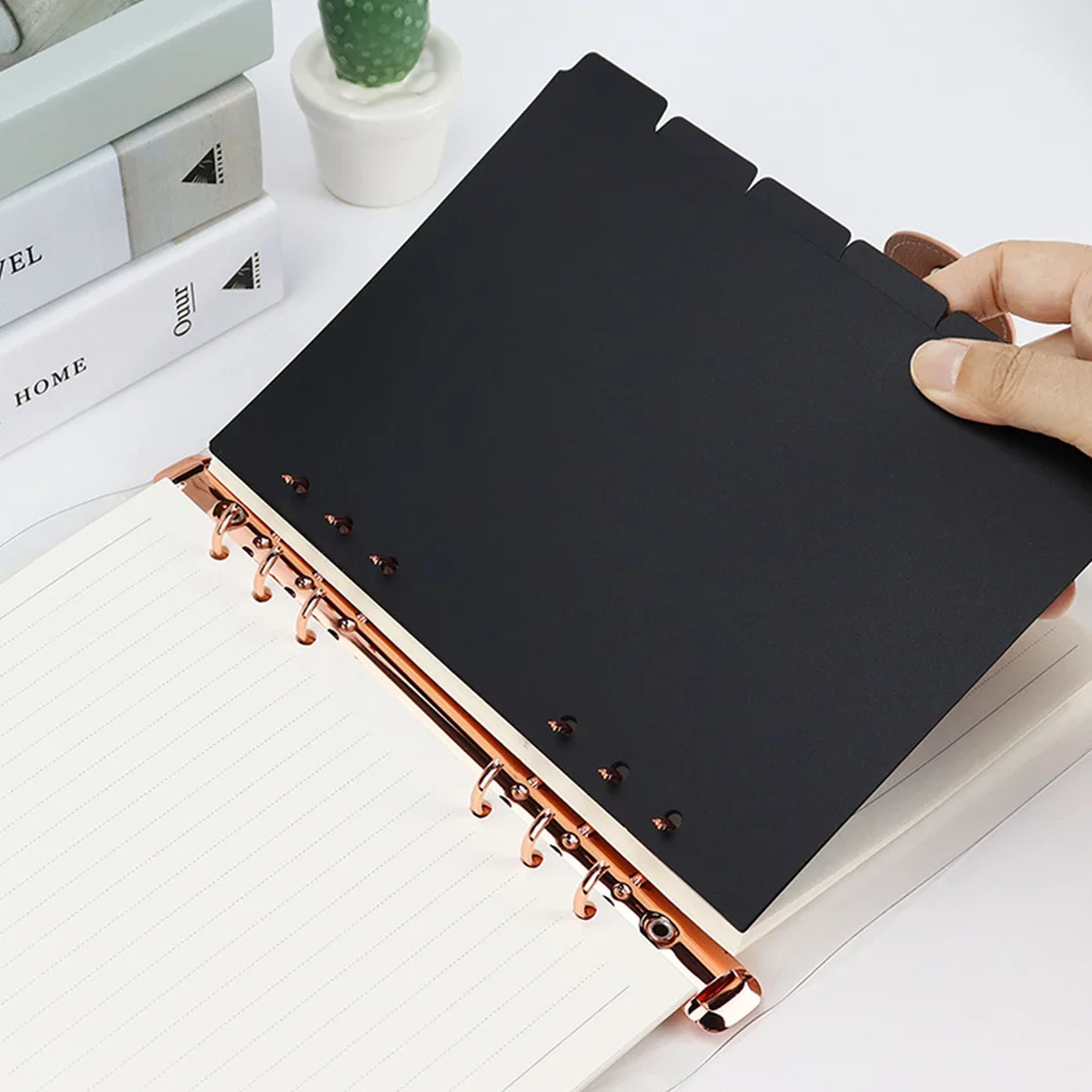 

6 Pcs A5 Black PP Binder Dividers Page Separators Notebook Classification Tabs Index Markers for Journal Diary