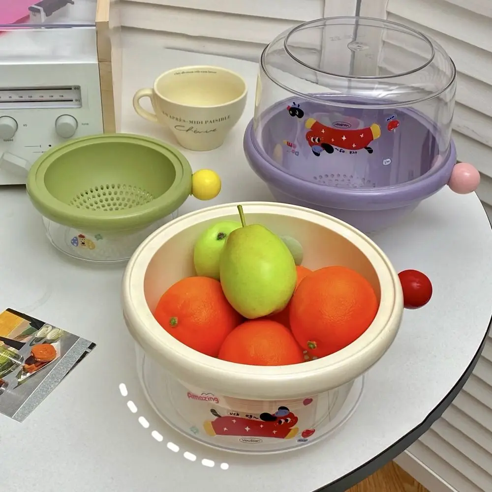 Cute Double-Layer Drain Basket 2 in 1 Thickened Fruit Washing Basket Dopamine Washing Storage Basket Kitchen