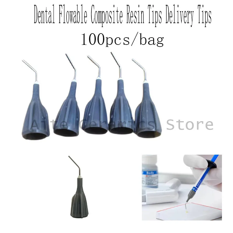 100pcs Dental Flowable Composite Resin Tips Delivery System Applicator Tips Disposable Mixing Nozzles for Light Cure