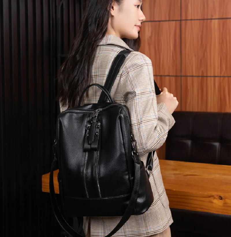 

Корейские высококачественные кожаные дорожные рюкзаки большой емкости, женские модные винтажные сумки на плечо с двойной молнией, школьная сумка