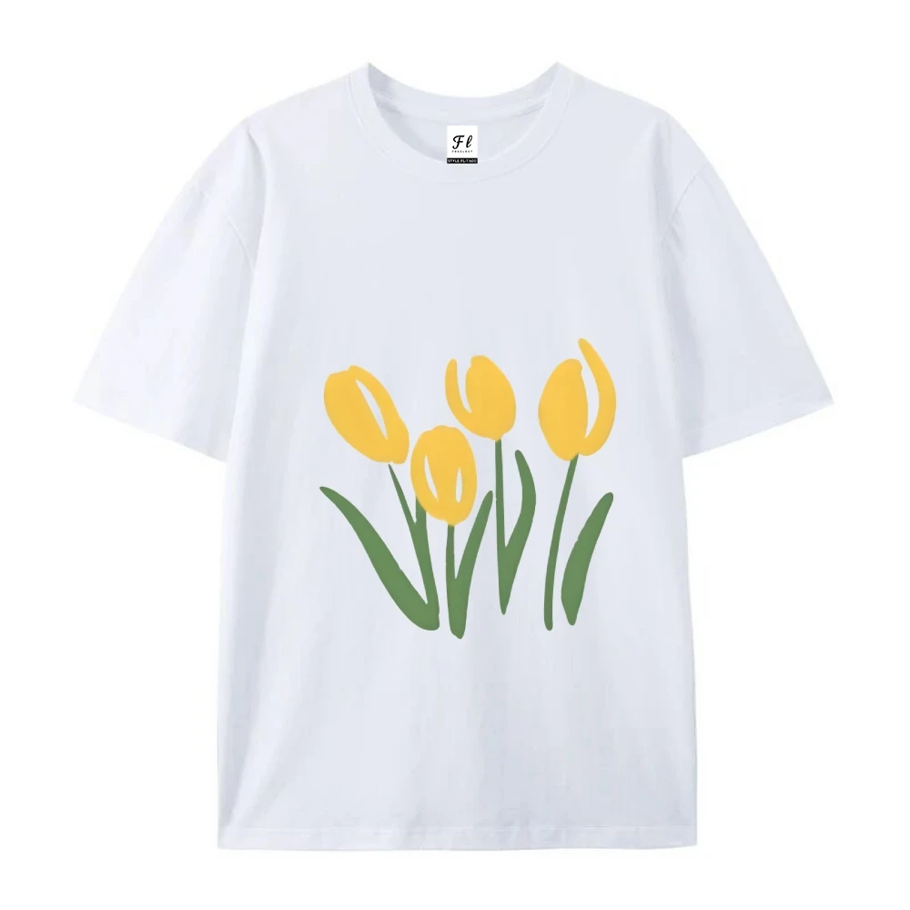 2025 novo amarelo floral y2k oversized camiseta feminina-algodão de alta qualidade verão topo ensolarado solto ajuste estilo y2k roupas femininas