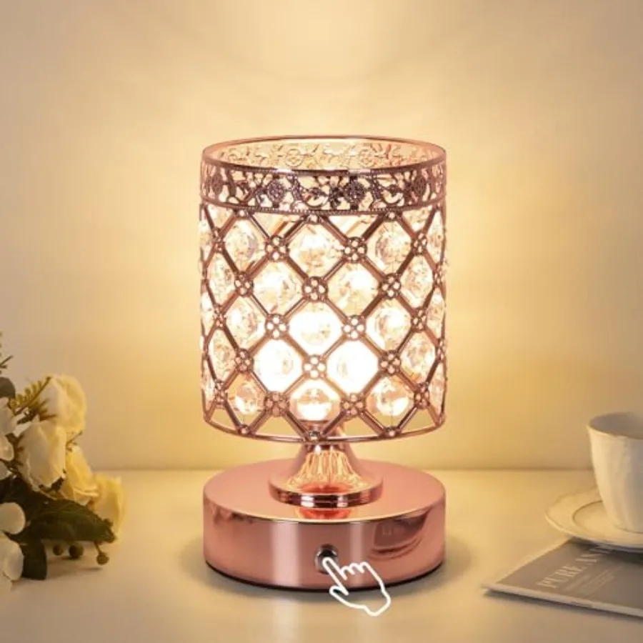 

Crystal Cordless Table Lamp Rechargeable, Portable 6000mAh Battery Operated Lamp with 3 Color Temps and Stepless Dimming, Bedsi