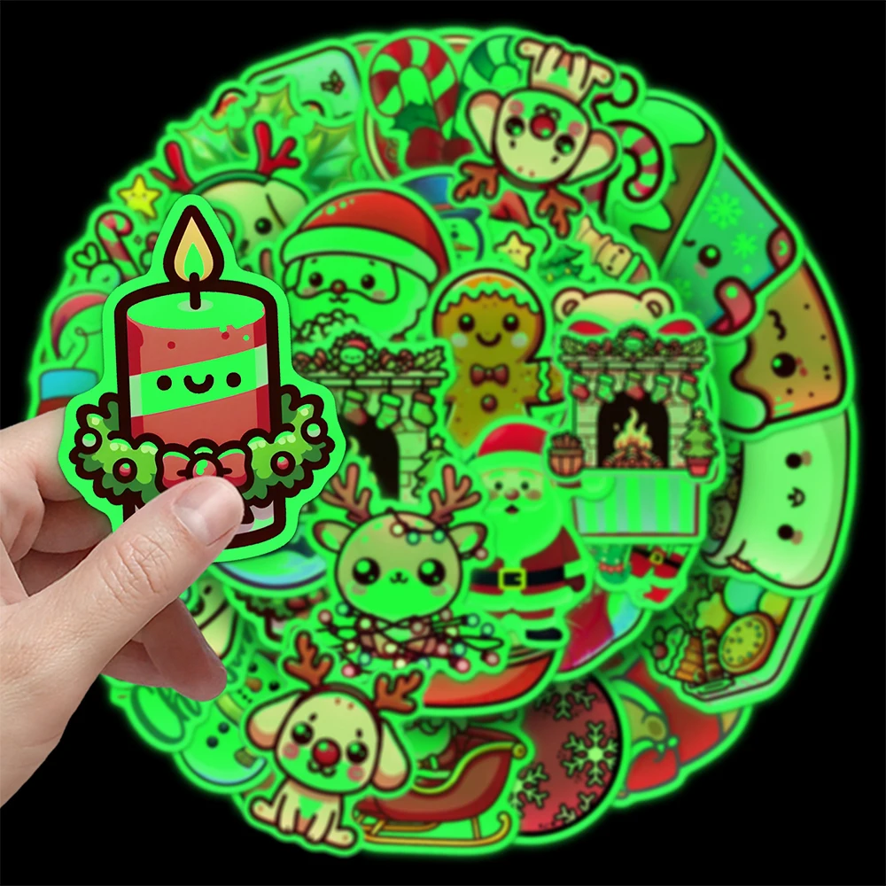 10/30/52pcs 빛나는 메리 크리스마스 시리즈 스티커 귀여운 만화 산타 클로스 눈사람 데칼 노트북 전화 수하물 스티커 장난감