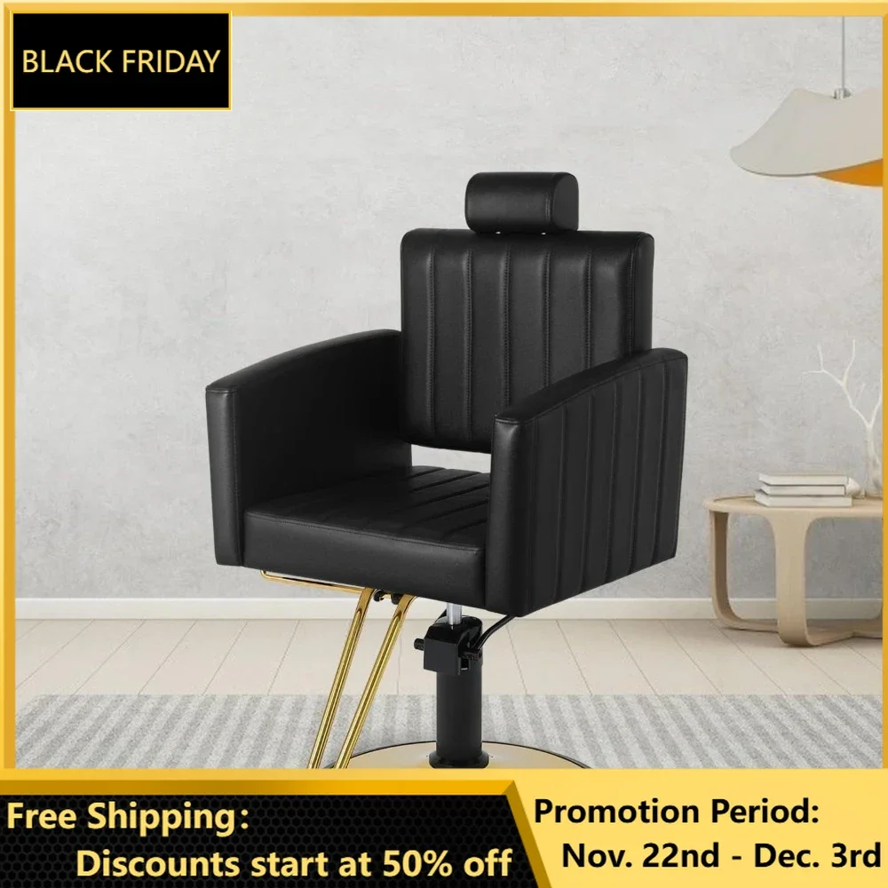 Black Salon Chair for Hair Stylist, Hair Styling Chair 360° Swivel, Multi-Function Shampoo Chairs Tattoo Chair Braiding Chairs