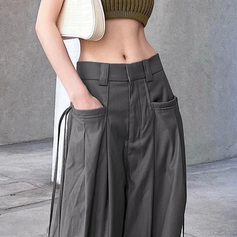 2022 Summer New European and American Spice Style Fashion Retro Street Loose Low Waist Solid Color Harem Pants Korean Style