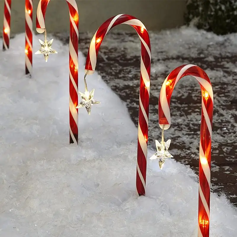 Candy Cane Lights With Stakes Solar Powered Pathway Markers Christmas Lights Waterproof LED Floor Lamp Home garden Supplies