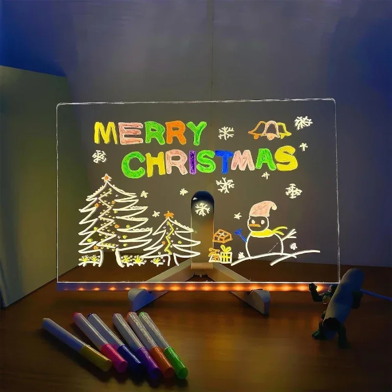 Drawing LED Board with Light, USB Powered Erasable 7 Color Message Note Board for Kids with Markers & Stand, Birthday Xmas Gift