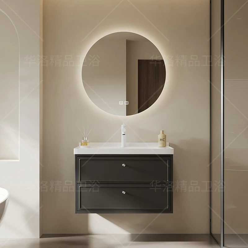 Rubber wood French retro bathroom cabinet combination ceramic integrated basin hand washbasin