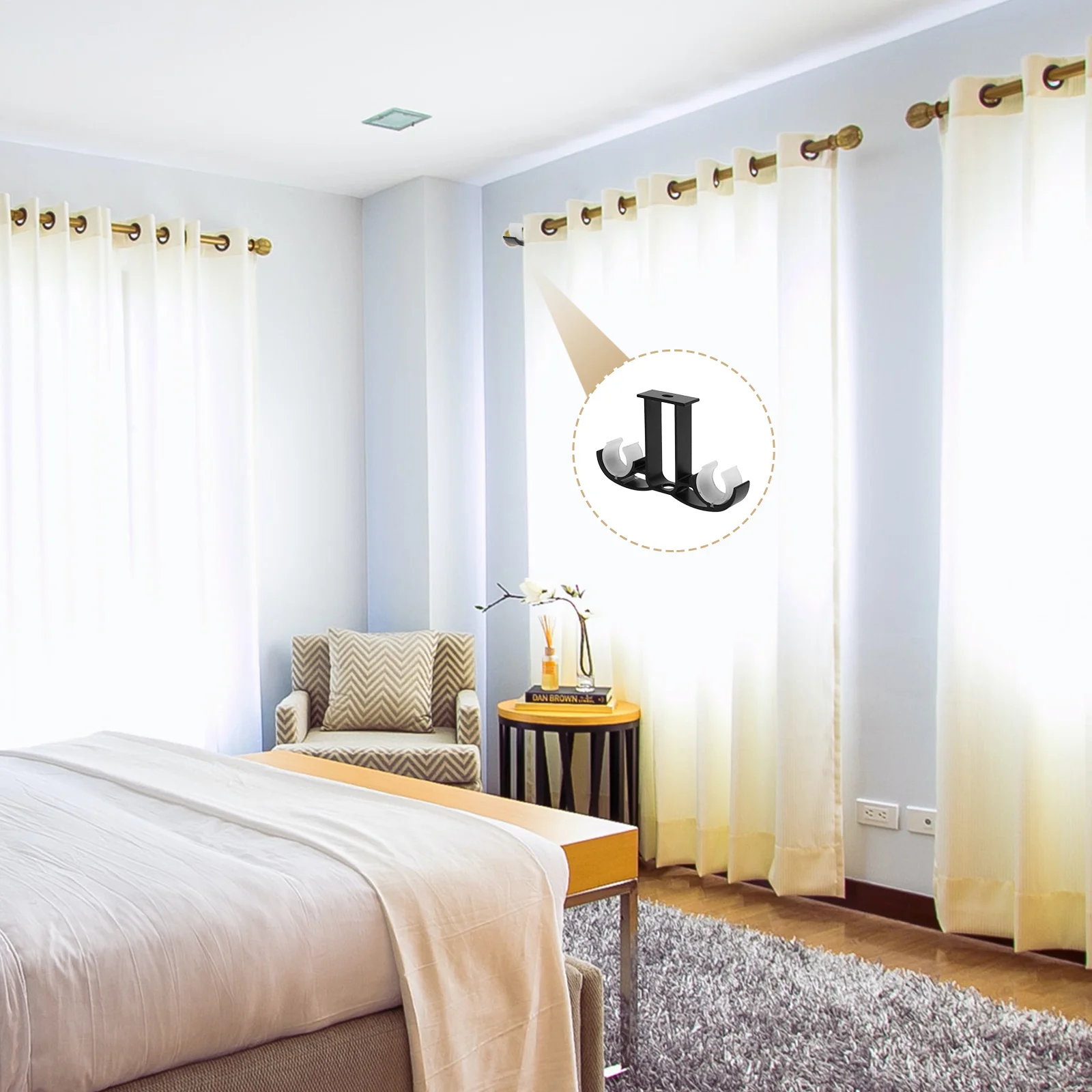 

1Pair Curtain Rod Bracket Black Double Rod Strut Frame Simple European Style Home Decor Drapery Brackets Drapery Brackets