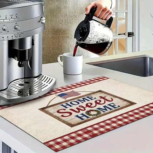 Coffee Dining Table Pad, Square Water Absorbing Mat with Thick Non-Slip Rubber Backing for Kitchen Counter and Dishes