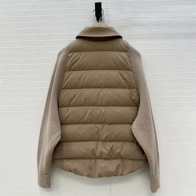 Women's winter down jacket New winter 2025 single breasted slim fit thick coat Elastic knit spliced goose down filled down coats