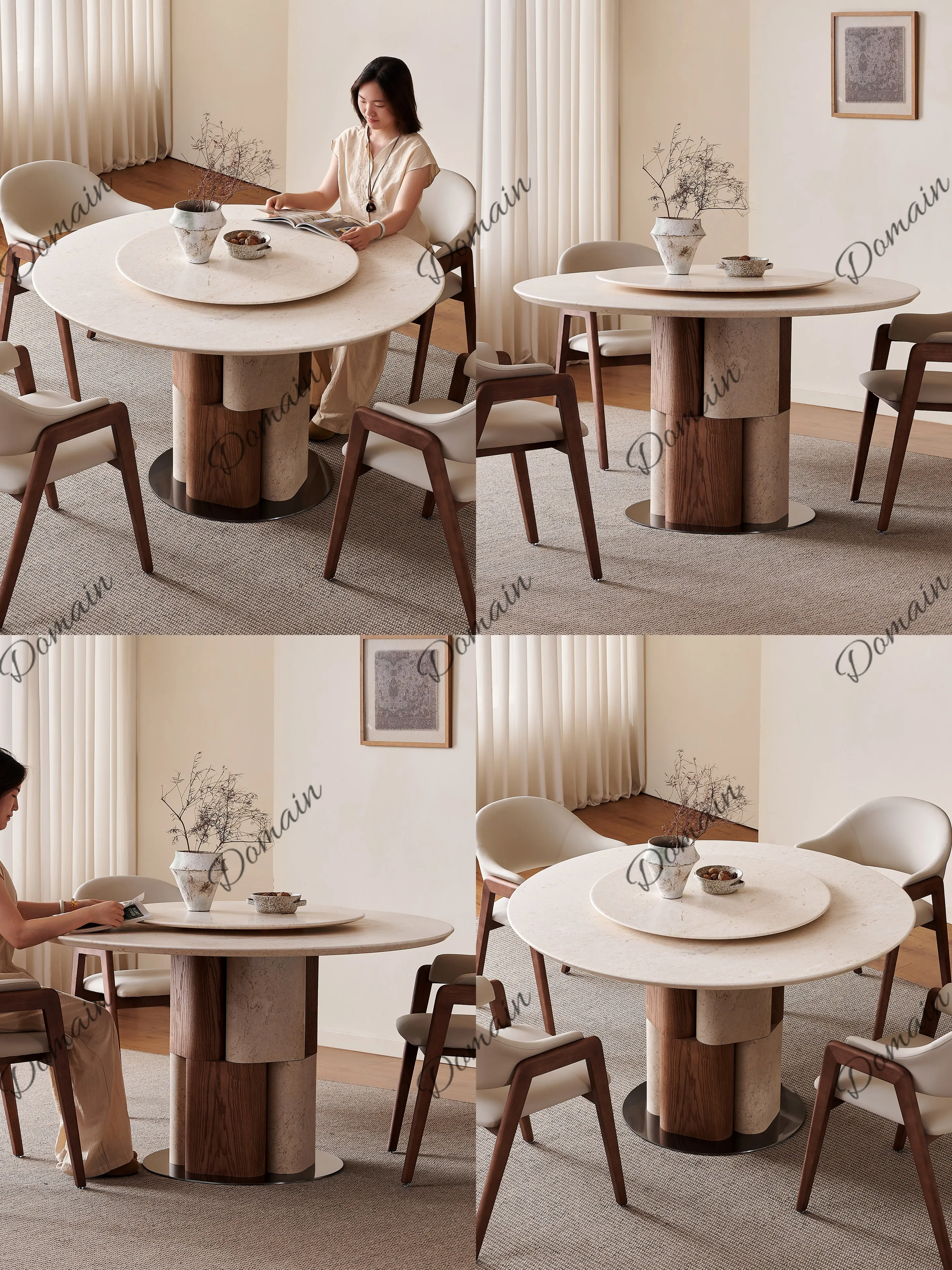 Round Stone Slab Dining Table with Lazy Susan 2026 New Mid-Century Luxury Natural Marble Kitchen Table for Home