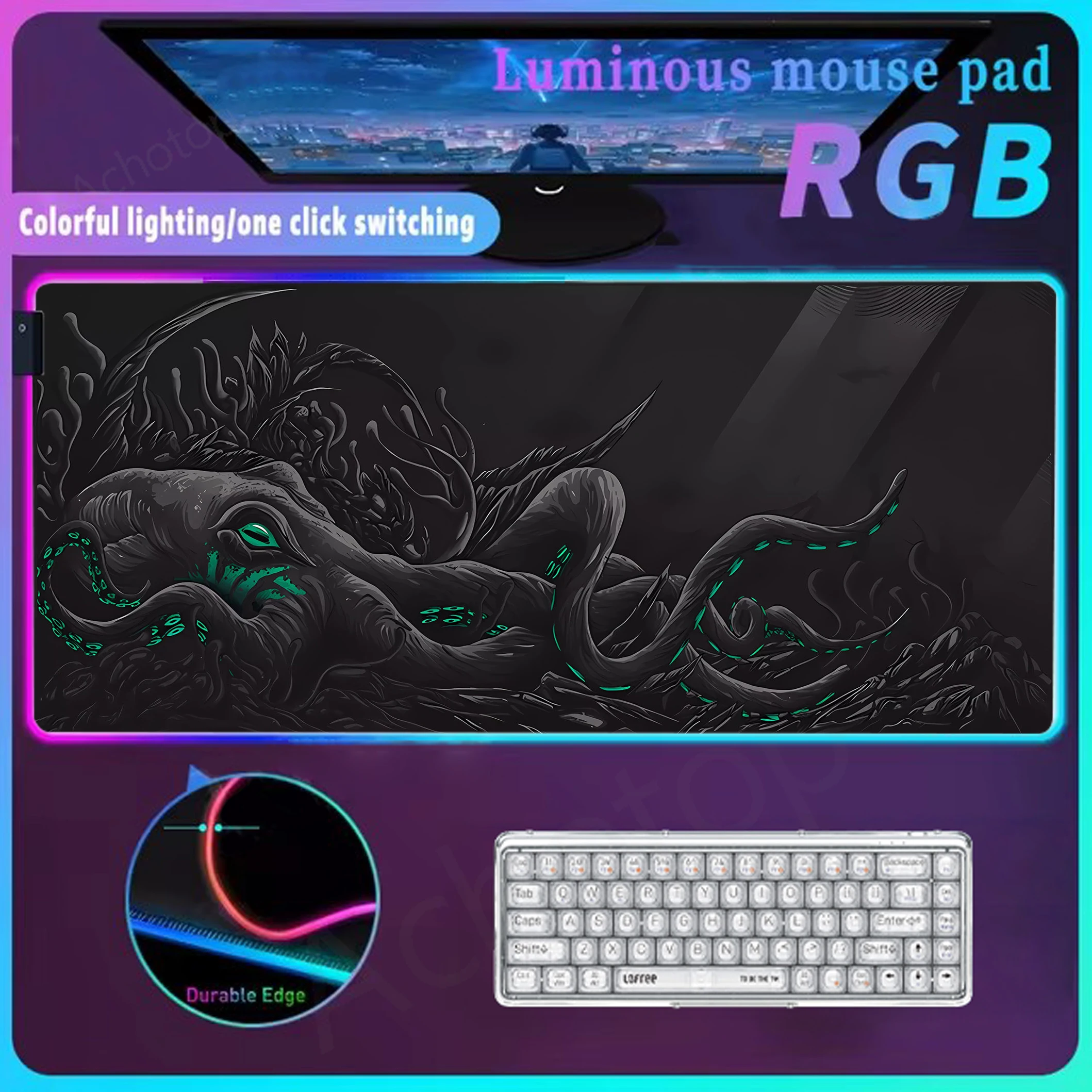 

Japanese Style LED Mousepad RGB Desk Mat Glow Personality Mouse Pad Computer Gamer Tapis De Souris Xxl Colorful Extended Pad