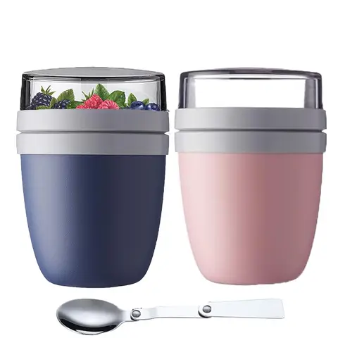 휴대용 To-go 요구르트 시리얼 컵 캔 뚜껑이 달린 밤새 귀리 항아리 용 아침 도시락 상자 DIY 샐러드 요구르트 파르페 컵