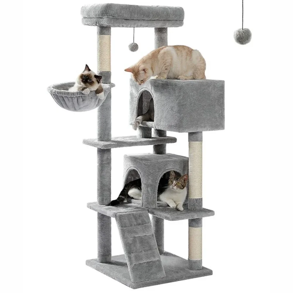 

Cat Tree, Large Adult with Super Large Top Perch, 56.3" for Large with Plush Hammock, Shelves and Dangling Pompom, Cat Tree