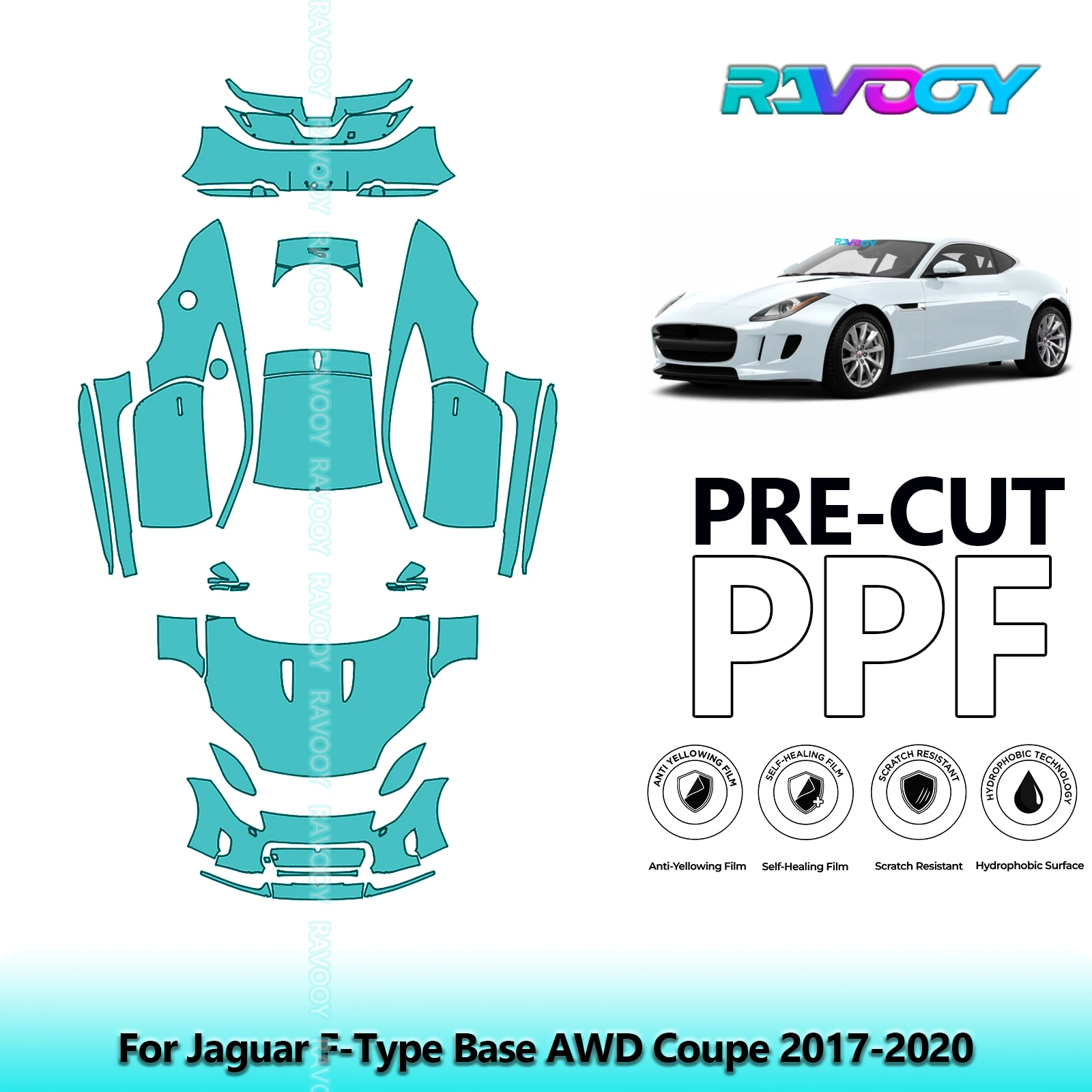 

8.5Mil Precut PPF Paint Protection Film Full Vehicle For Jaguar F-Type Base AWD Coupe 2017-2020