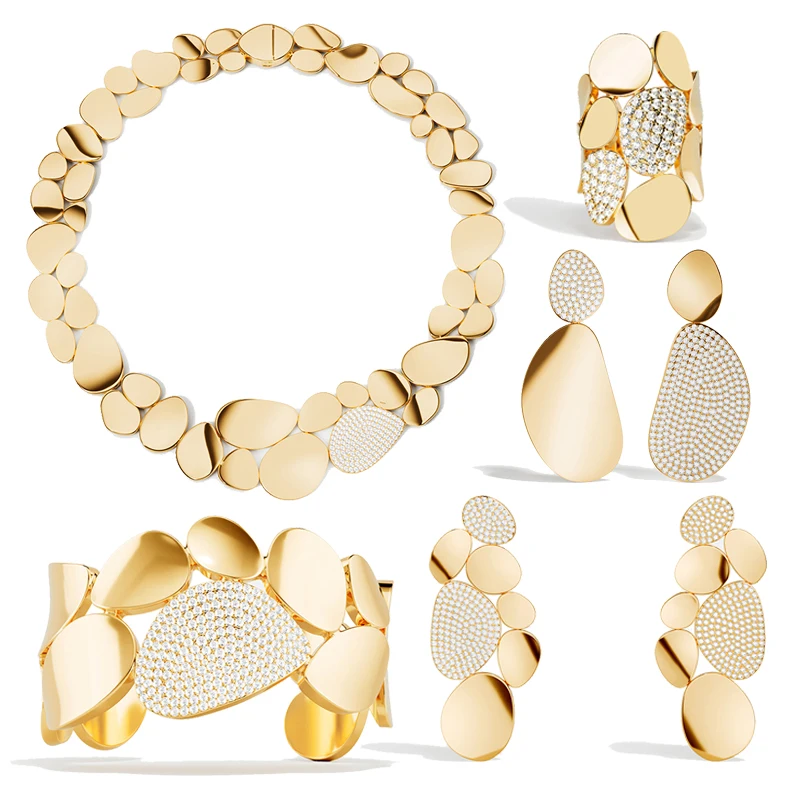 

Eomm S925 Sterling Silver Golden Irregular Elliptical Geometry Ring Earrings Bracelet Necklace Women Luxury Classic New Jewelry