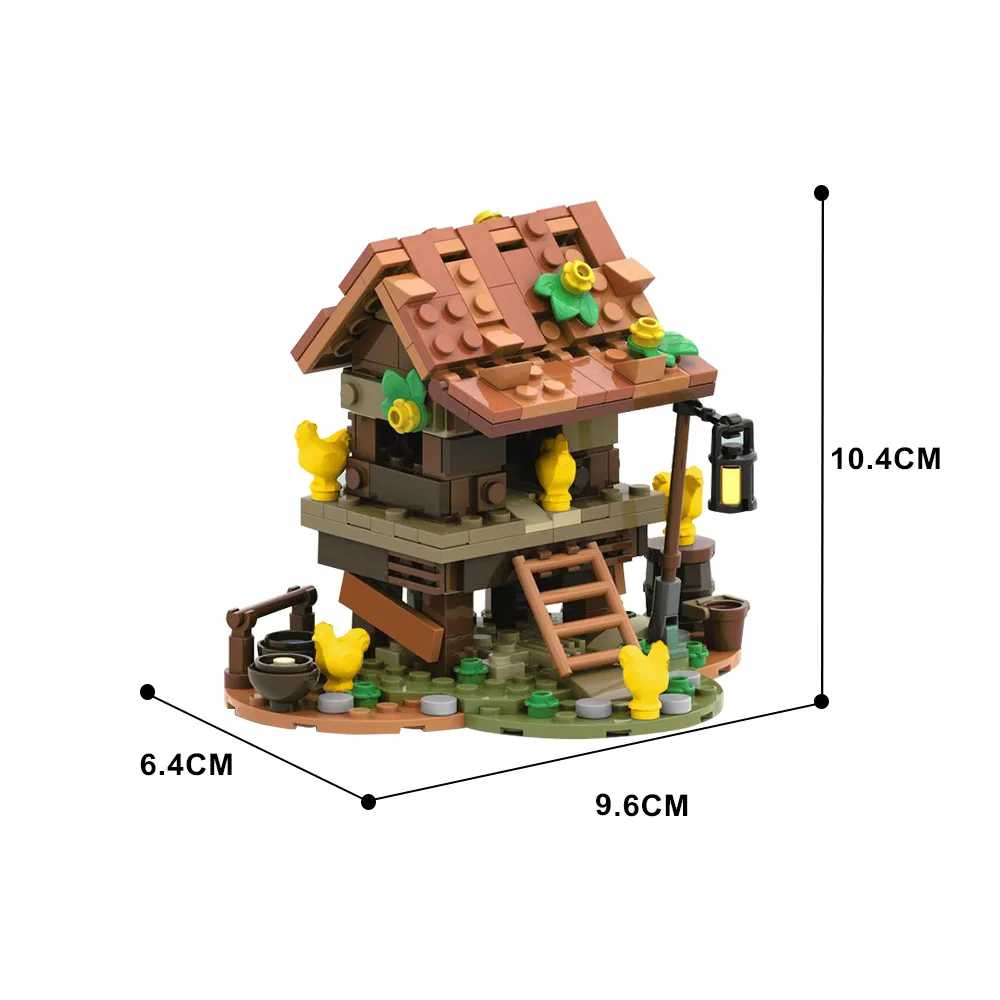 MOC- 152603   Blocos de construção galinheiro modelo de construção pequenas partículas vista rua blocos de construção conjunto presente